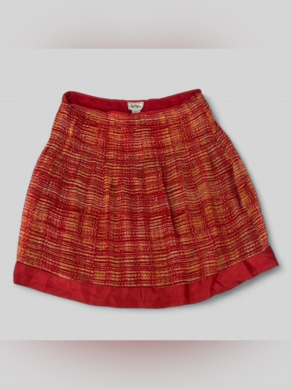 Vintage 90s Bob Mackie Studio Silk pleated midi skirt red and yellow size 16